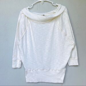 We the Free White Boat Neck 3/4 Sleeve Sweater | Oversized Fit | Casual Chic